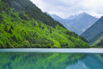 Jiuzhai Valley National Park Summer View in Sichuan Province, China