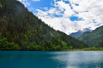 Jiuzhai Valley National Park Summer View in Sichuan Province, China