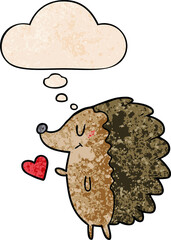 cute cartoon hedgehog and thought bubble in grunge texture pattern style