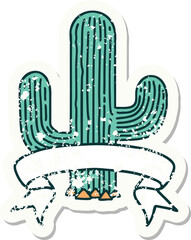 grunge sticker with banner of a cactus