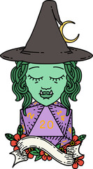 half orc mage with natural 20 dice roll illustration