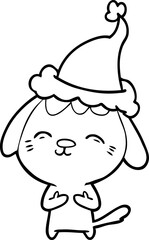 happy line drawing of a dog wearing santa hat