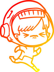warm gradient line drawing cartoon space girl running
