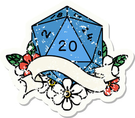 natural twenty D20 dice roll grunge sticker