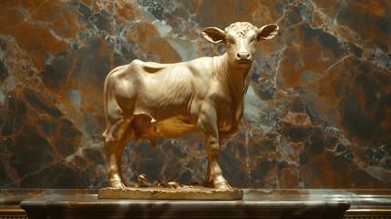 Golden Calf Statue on Pedestal Generative Ai