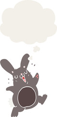 cartoon rabbit and thought bubble in retro style