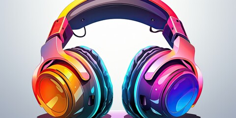 3D illustration of bright colorful stereo headphones with a modern design. Gaming music headphones isolated on white background. Concept art of stylish headphones. - obrazy, fototapety, plakaty