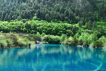 Jiuzhai Valley National Park Summer View in Sichuan Province, China