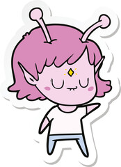 sticker of a cartoon alien girl