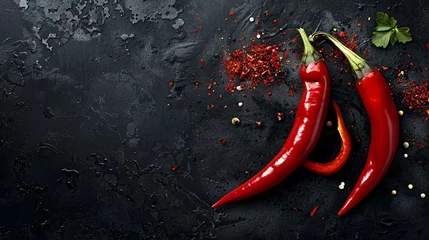Tuinposter Hete pepers Fresh hot red chili pepper on a black background