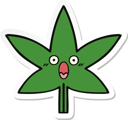 sticker of a cute cartoon marijuana leaf