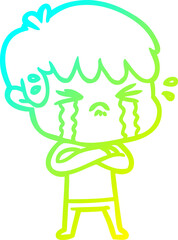 cold gradient line drawing cartoon boy crying
