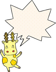 cute cartoon giraffe and speech bubble in comic book style