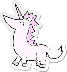 retro distressed sticker of a cartoon unicorn