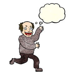 cartoon evil old man with thought bubble