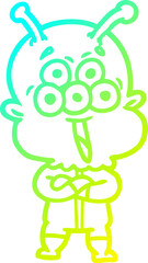 cold gradient line drawing happy cartoon alien
