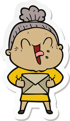 sticker of a cartoon happy old woman