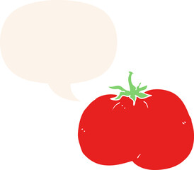 cartoon tomato and speech bubble in retro style