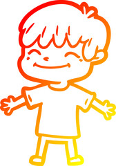 warm gradient line drawing cartoon happy boy