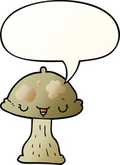 cartoon toadstool and speech bubble in smooth gradient style