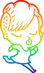 rainbow gradient line drawing cartoon pretty hipster girl