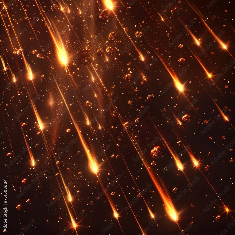 Poster in the cosmos, meteor rain with the effect of star dust. comets shooting into space, fireballs falli