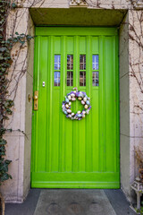 Easter egg wreath hangs on the door
