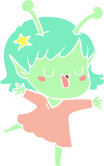 happy alien girl flat color style cartoon