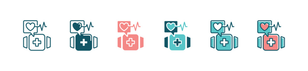 Fototapeta premium heartbeat cardiogram diagnosis watch icon set heart rate monitoring life health care device signs vector illustration for web and app