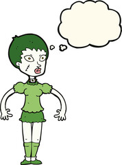 cartoon zombie monster woman with thought bubble