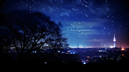 Captivating view of Illuminated BT Tower against the Starry Night Sky in London City