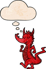 cartoon cute dragon and thought bubble in grunge texture pattern style