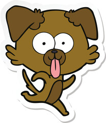 sticker of a cartoon dog with tongue sticking out