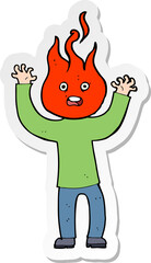 sticker of a cartoon man with head on fire