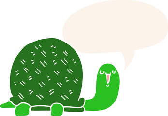 cute cartoon turtle and speech bubble in retro style