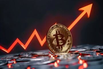 Bitcoin price surge: soaring cryptocurrency values reflect market optimism, potential for financial growth and investment opportunities amidst evolving global economic landscape. - obrazy, fototapety, plakaty