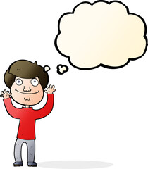 cartoon happy boy with thought bubble