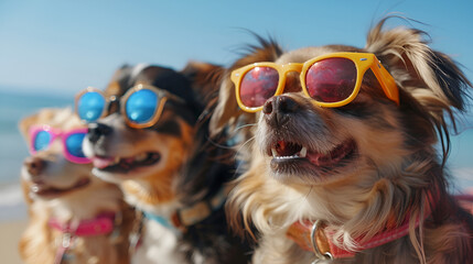 Row of Dogs Relaxing on a Sunny Summer Vacation Generative Ai