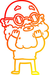 warm gradient line drawing cartoon curious man with beard and sunglasses