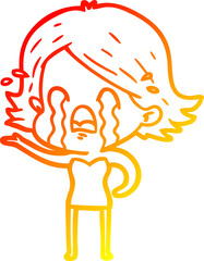 warm gradient line drawing cartoon woman crying