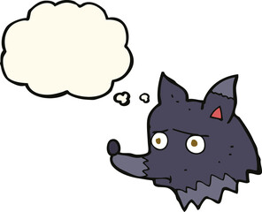 cartoon unhappy dog with thought bubble