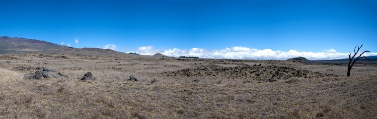 Panoramic view of mountains near Maona Kea on Big Island Hawaii.