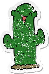 distressed sticker of a cartoon cactus