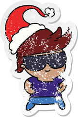 christmas distressed sticker cartoon of kawaii boy