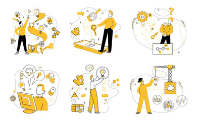 Creative solutions vector illustration. The intellectual landscape thrives when businesses invest in pursuit creative solutions Unleash power improvement through continuous stream innovative business