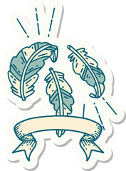sticker of tattoo style feathers floating