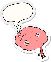 cartoon injured brain and speech bubble sticker