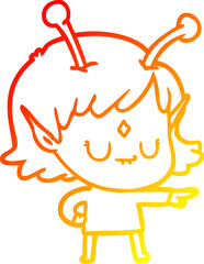 warm gradient line drawing cartoon alien girl