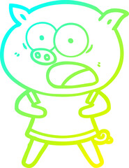 cold gradient line drawing cartoon pig shouting