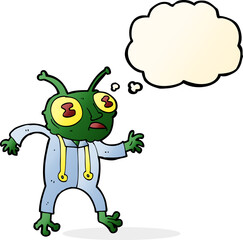 cartoon alien spaceman with thought bubble